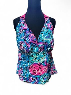 Y2K colorful halter tankini top 3X festival beach top mcbling 2000s retro vtg